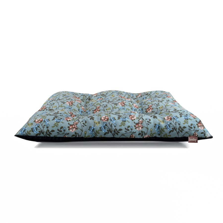 Almofada acolchoada para cães Leeby com estampa floral turquesa