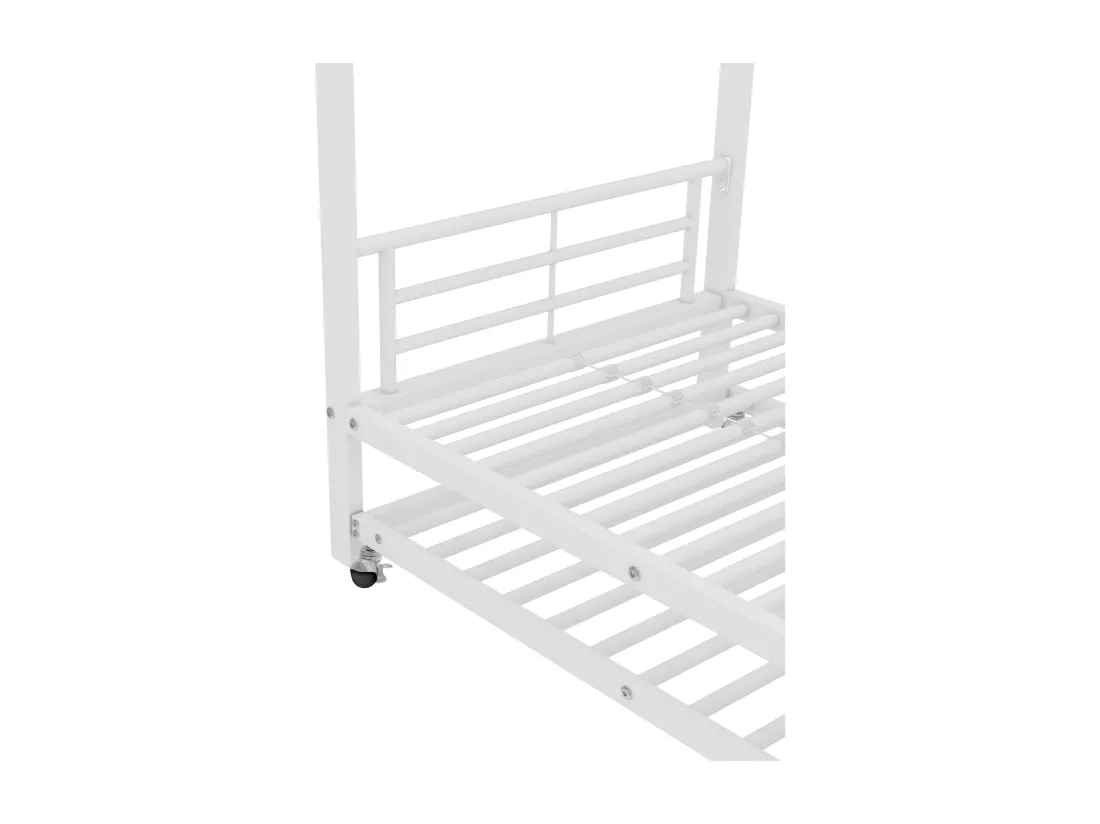 Lit superposé en fer forgé 90x200 cm - avec un lit gigogne 90x190cm - Blanc