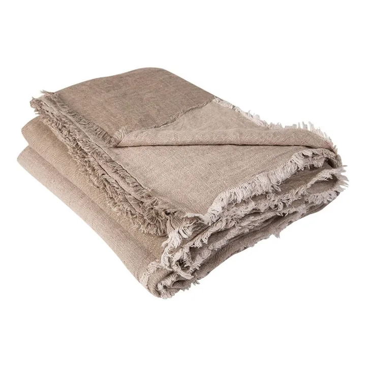 Maison de Vacances Plaid vice versa frangé en lin lavé froissé  | Taupe/Ciment