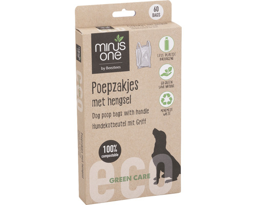 Beeztees Minus One poepzakjes en houder, 60 stuks.