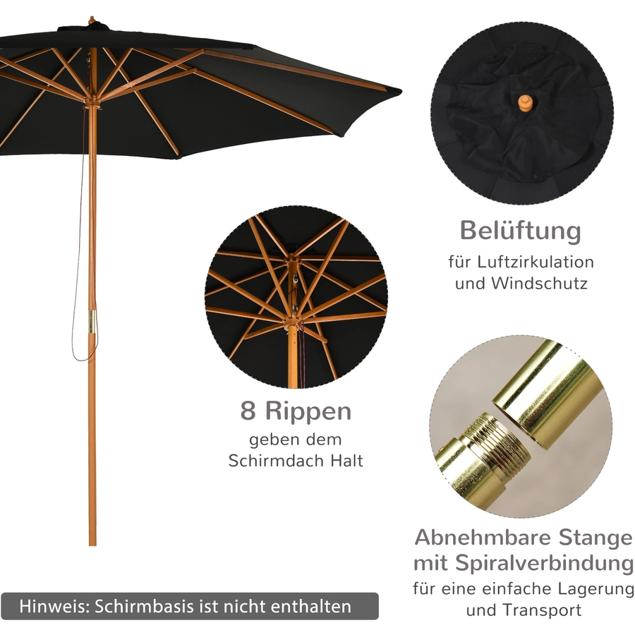 Outsunny Sonnenschirm aus Holz schwarz