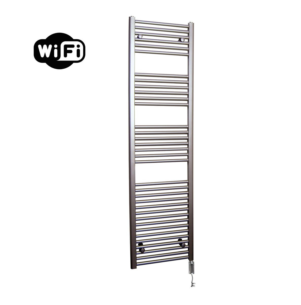 Sanicare elektrische design radiator 45x172cm inox-look met WiFi en thermostaat rechts chroom