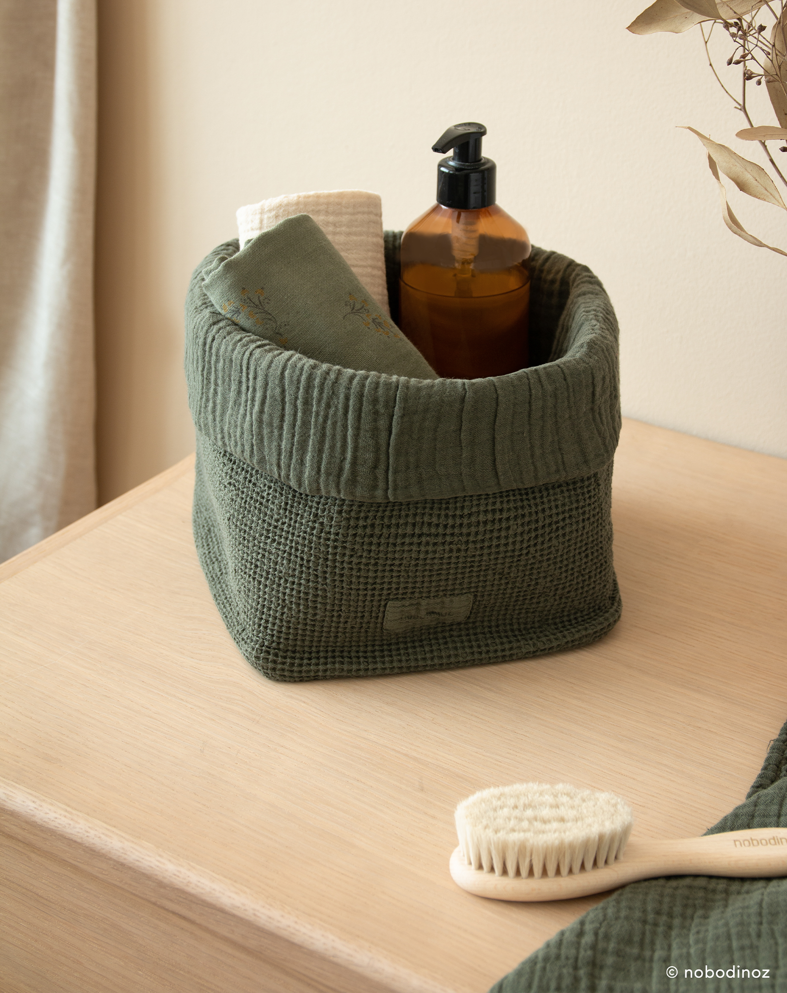 Panier wabi-sabi en coton lavé | Vert