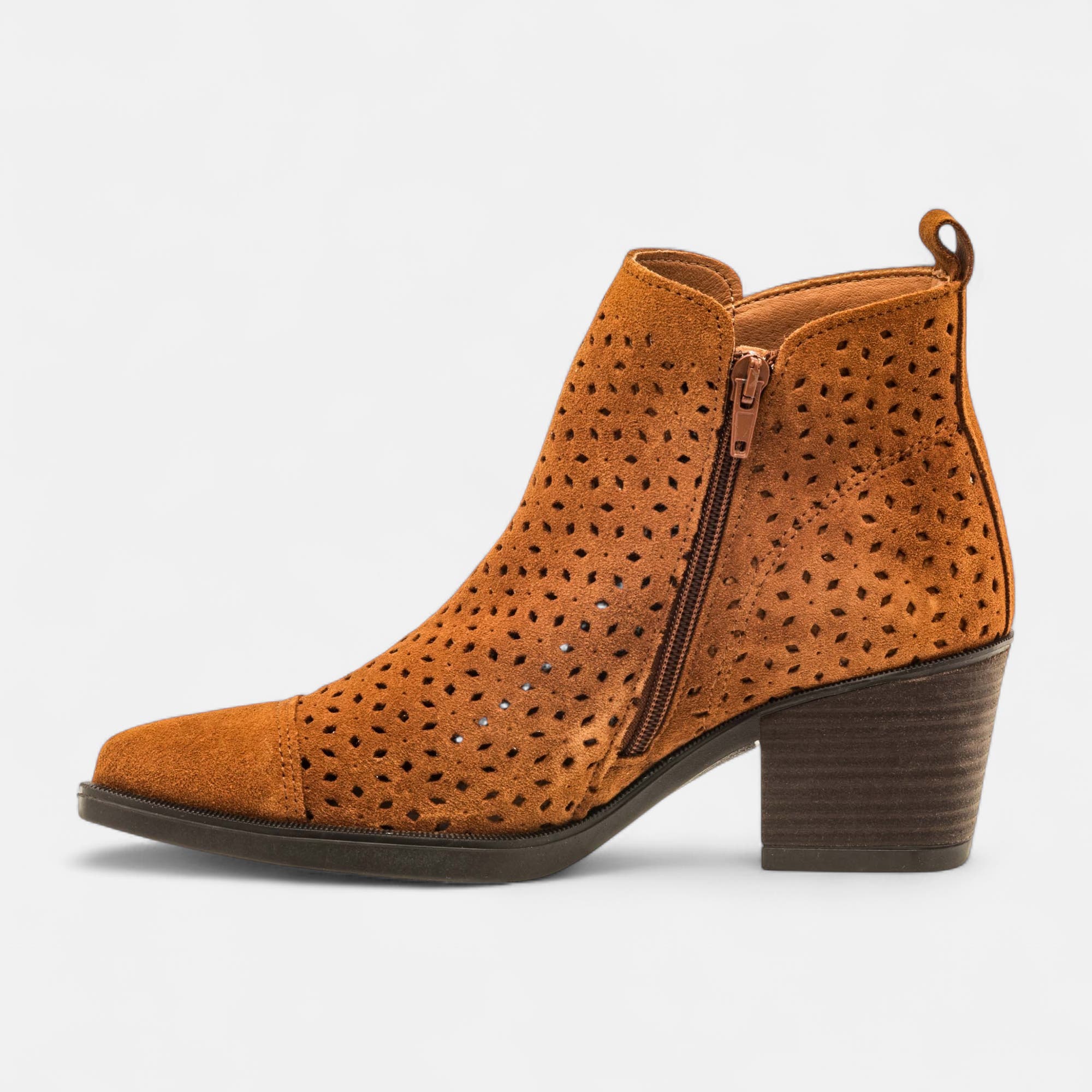 Bottines à talon Femme en cuir cognac
