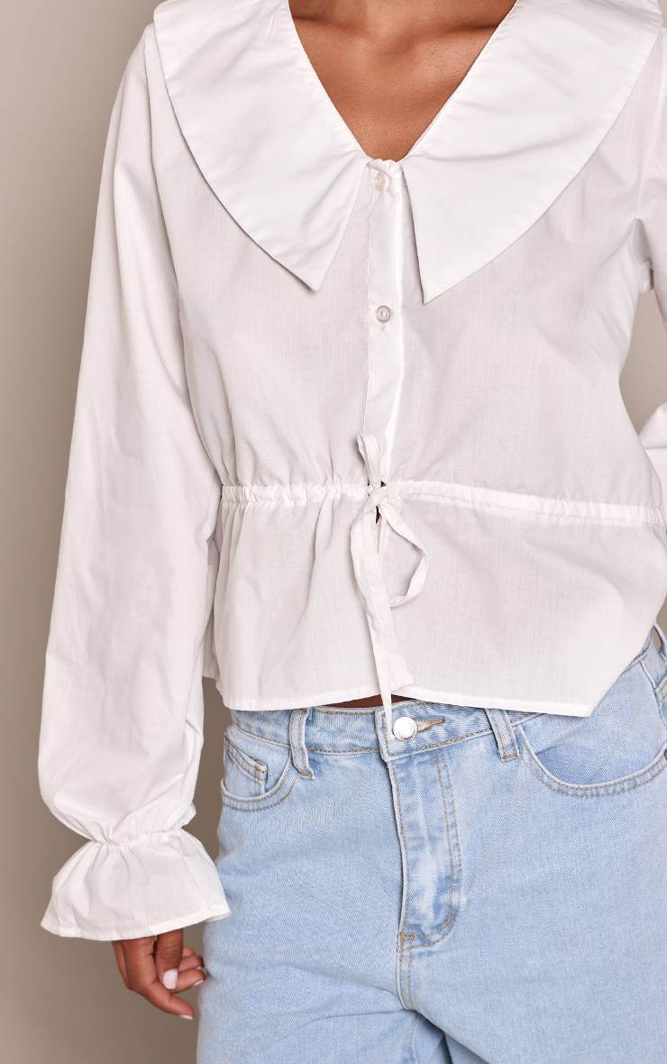 Blanc Chemise Cintrée En Popeline De Coton Avec Col Détaillé