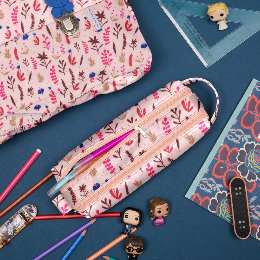 Trousse Double Compartiment Herbier Rose