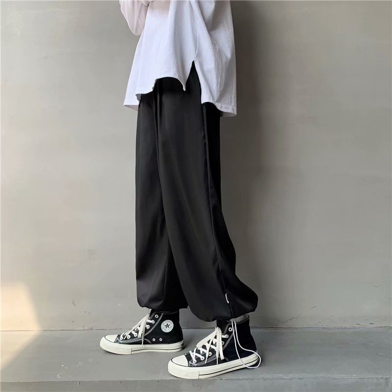 Macho - Effen cropped rechte broek met trekkoord in de taille