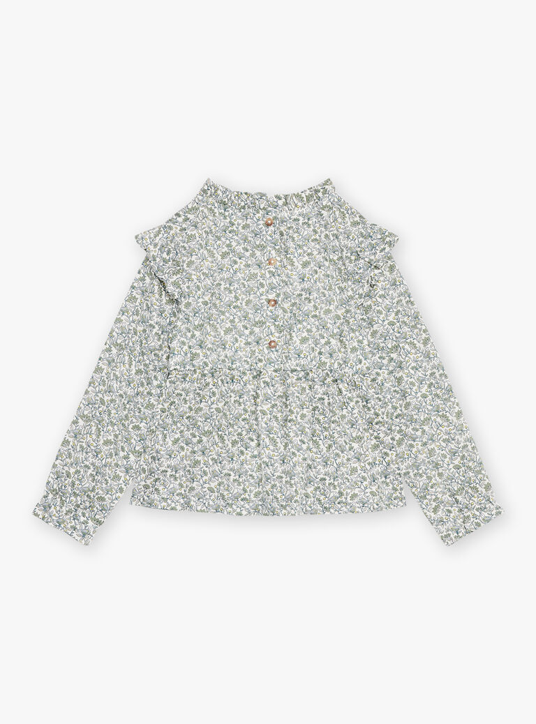 Blouse écrue et verte à imprimé fleuri