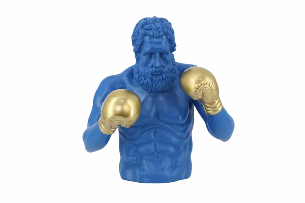 Einzigartige Statue BOXER 50cm blau gold handmade Skulptur Deko-Figur