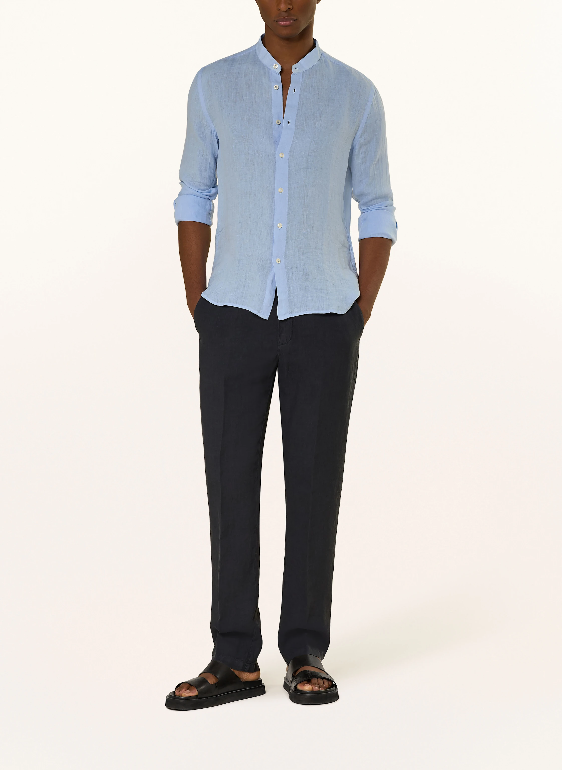 120%lino Leinenhemd Slim Fit mit Stehkragen