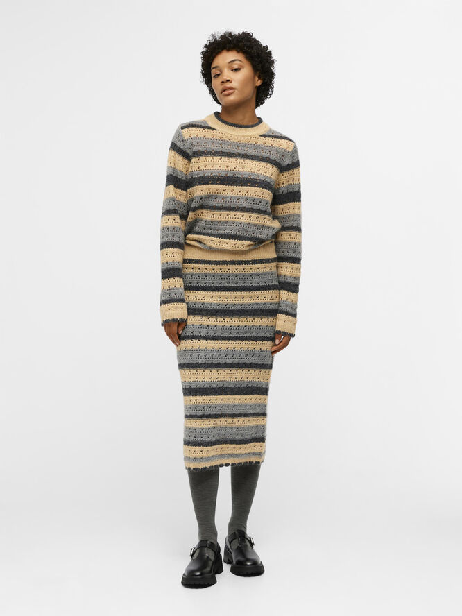 Object OBJSARO HW KNIT SKIRT 130 Medium grey melange/sandshell