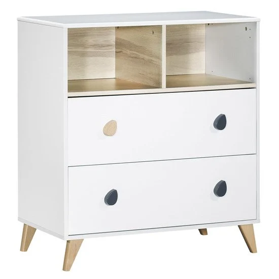 Oslo commode 2 tiroirs   Blanc bouton goutte        de               Sauthon Baby's Sweet Home