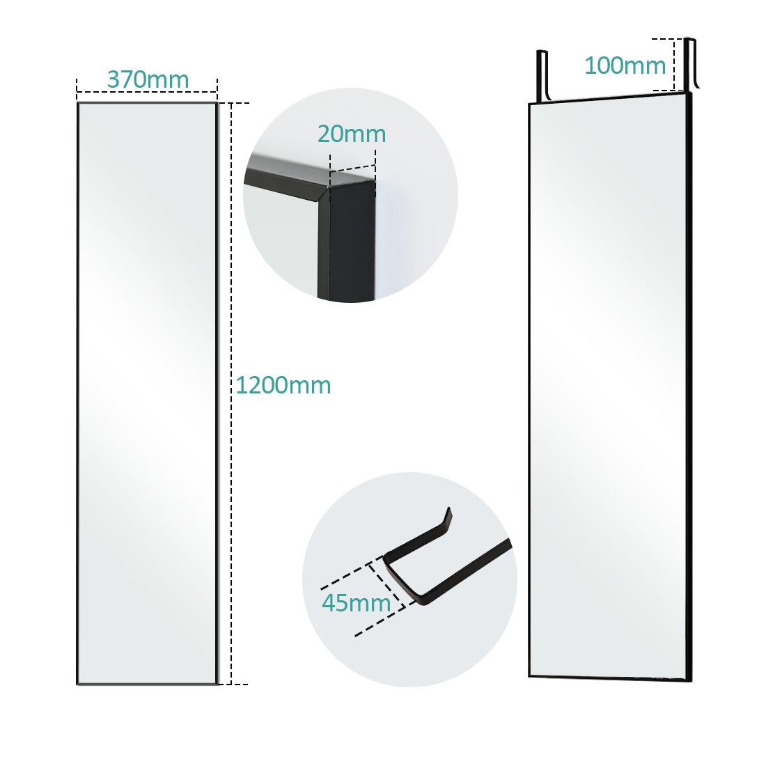 EMKE staande spiegel, 120x37cm HD grote spiegel met haken, rechthoekige hoge spiegel voor woonkamer of kleedkamer, zwart