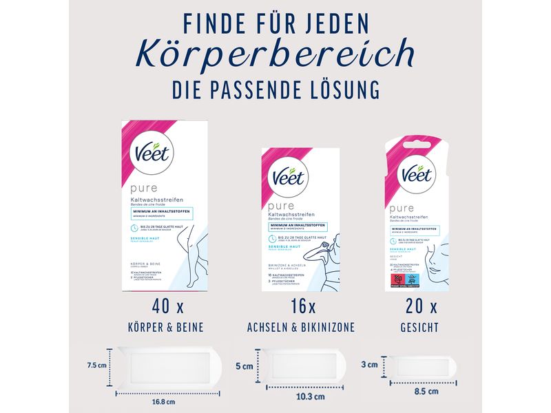 Veet Kaltwachsstreifen Gesicht Sensible Haut 20 Stück Praktische Kaltwachsstreifen mit spezieller Gel Formel und Mandelöl