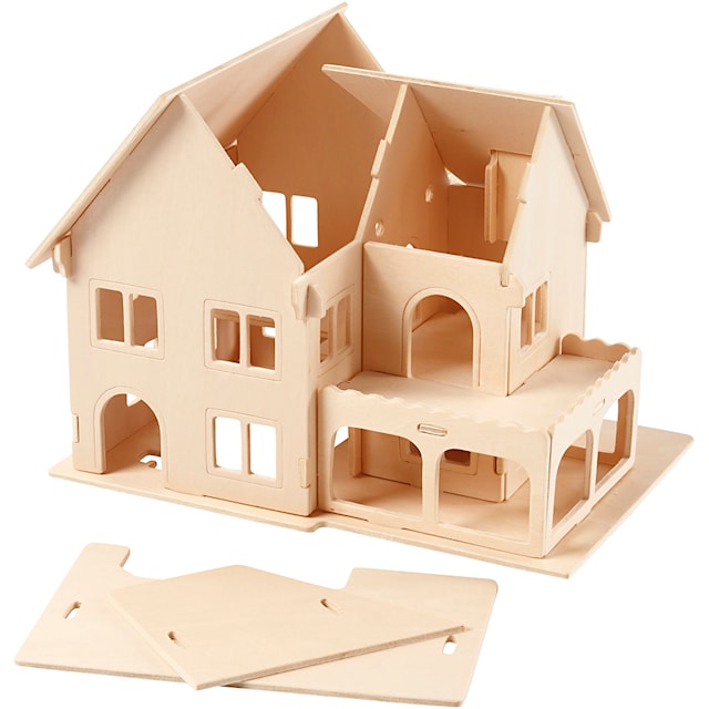 3D Konstruksjonsfigur, Hus med hveranda, str. 22,5x16x17,5, 1 stk.
