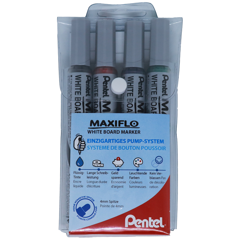 Pentel Whiteboard Marker Maxiflo MWL5S, 4er Etui, assortiert