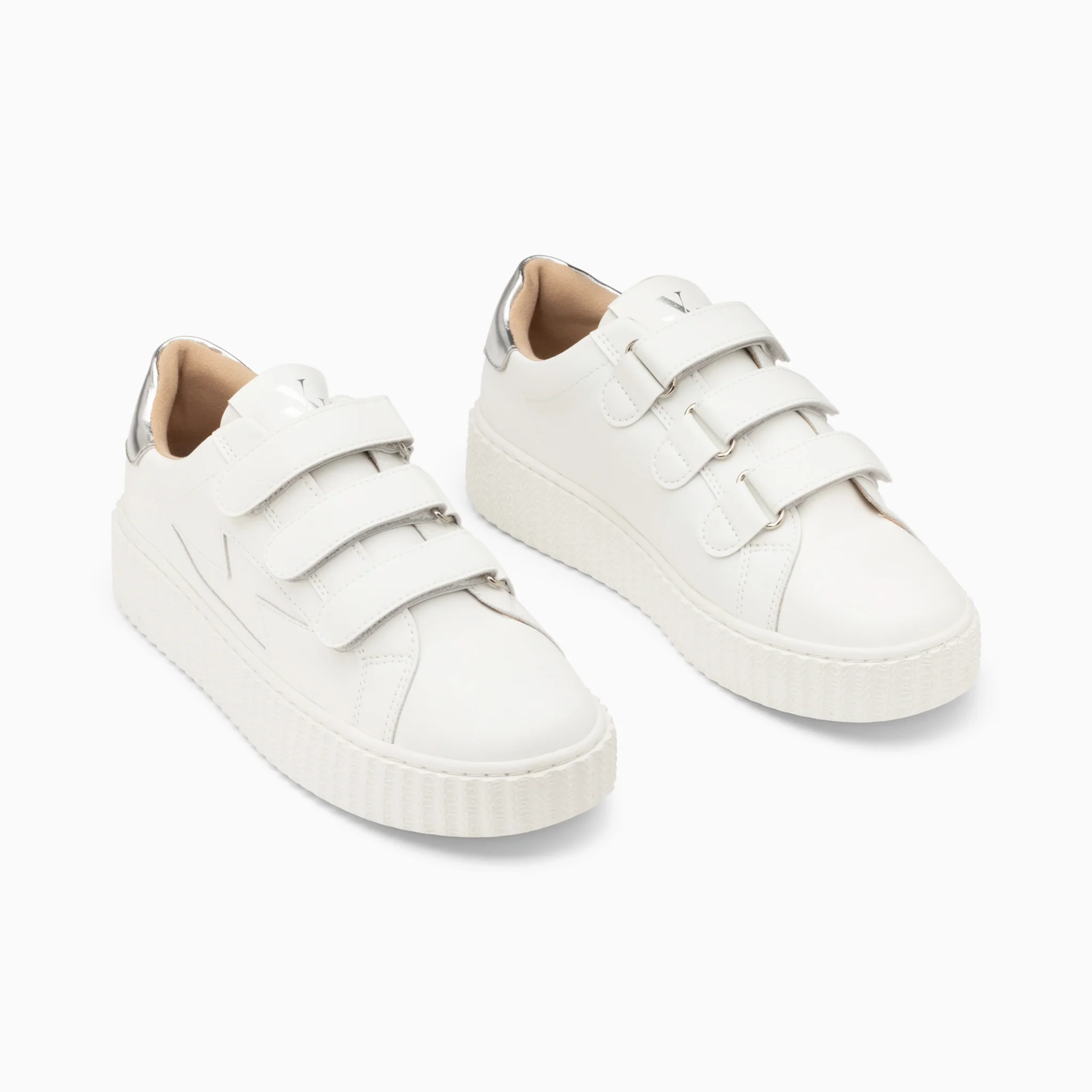 Sneakers-Baskets éclair Maria blanc et argent à scratchs
