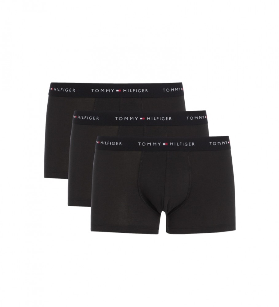Pacote com 3 cuecas boxer essenciais Tommy Hilfiger, pretas.
