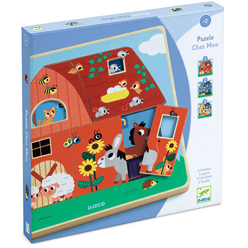 Djeco puzzel boerderij chez moo - 12st