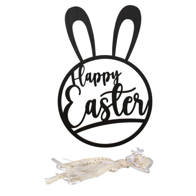 Hängedeko - aus Holz - Happy Easter - schwarz - ca. 20 x 30 cm