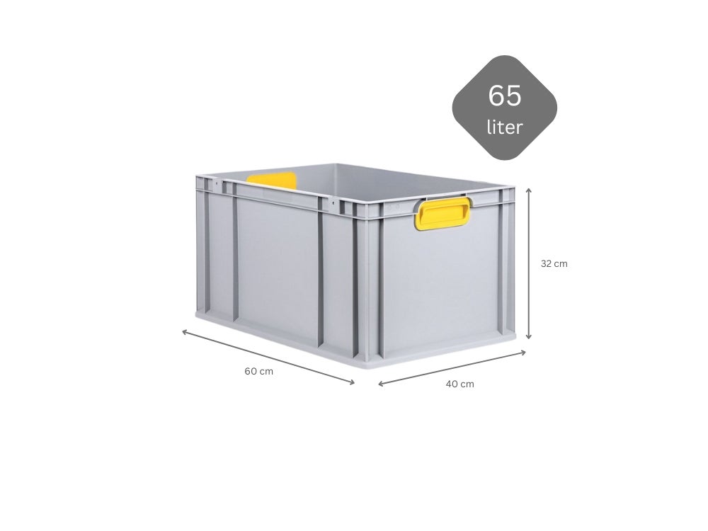 PROREGAL Eurobox Nextgen Kleur HxBxD 32 x 40 x 60 cm 65 liter Handgrepen Geel Gesloten Versterkte bodem Eurocontainer Transportbox