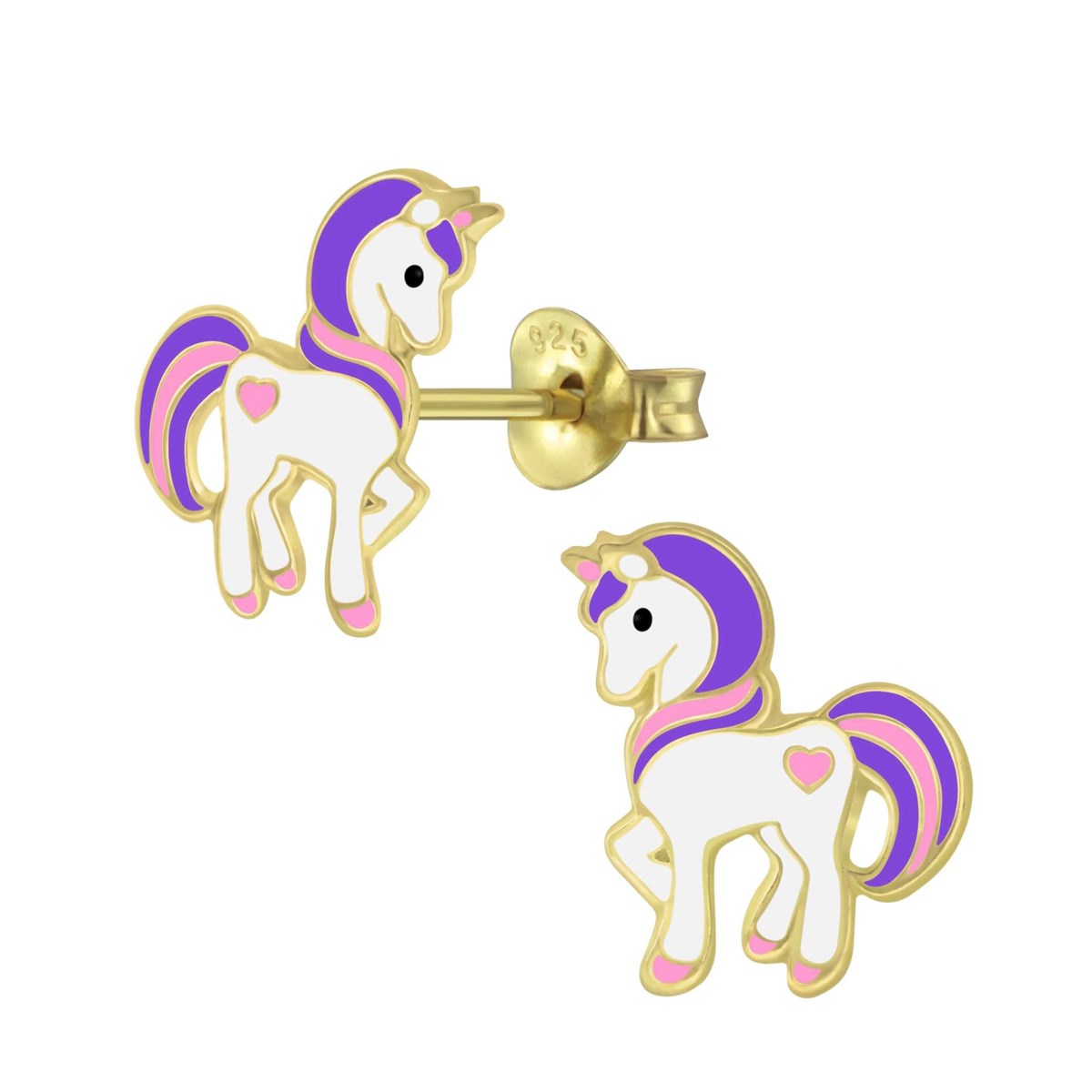 Boucle d'oreille cheval doré en argent 925/1000