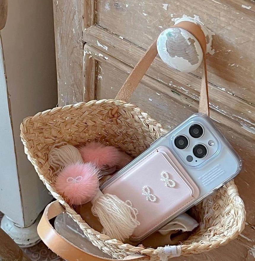 Karnemelk - Magnetische telefoonkaarthouder van imitatieleer met strik