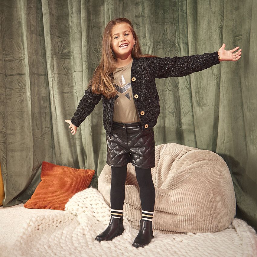 T-shirt manches longues en jersey print sequins pour fille - Kaki
