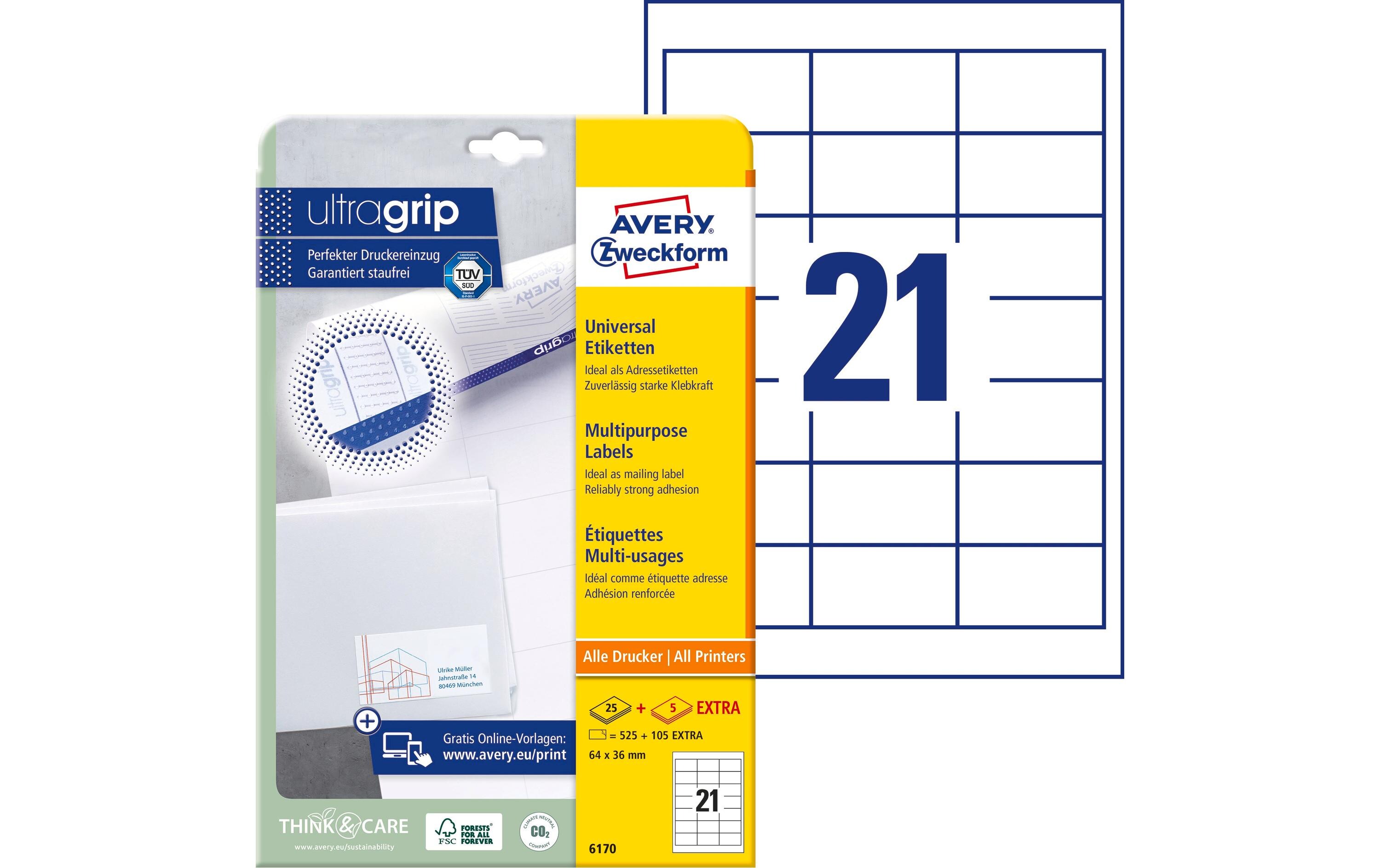 Universal-Etiketten 6170 64x36 mm, 30 BlattWeisse Aufkleber, permanent haftend