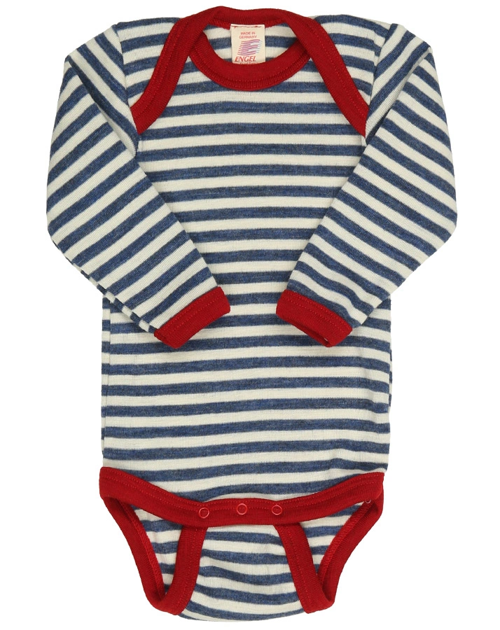 Woll-Langarmbody ESSENTIAL BABY gestreift in graublau melange
