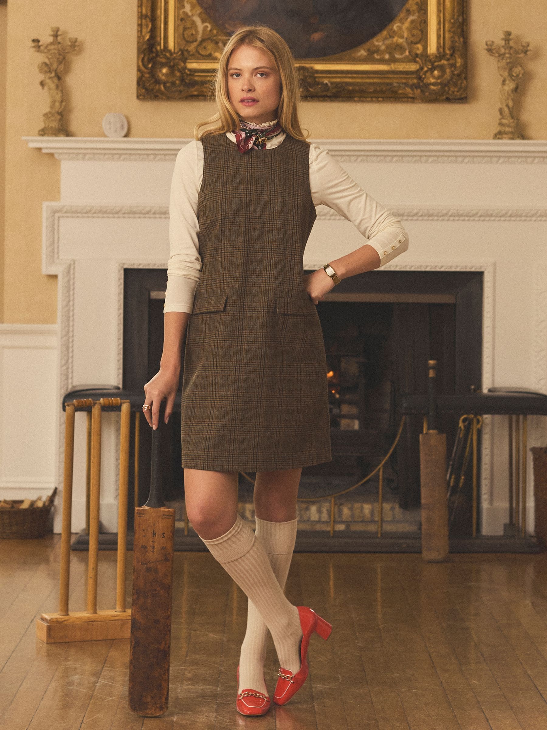 Joules Edwina Mouwloze shiftjurk van tweed wolblend met ronde hals