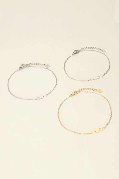Armbanden set hartjes twee zilver- en goudkleurig