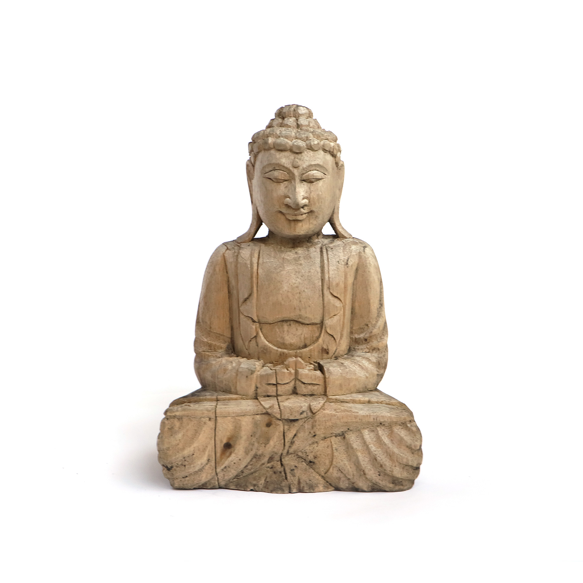 Handgeschnitzte Skulptur 'Buddha' sitzend, antik-natur, B 20 cm, H 30 cm, T 10 cm von fischer's lagerhaus