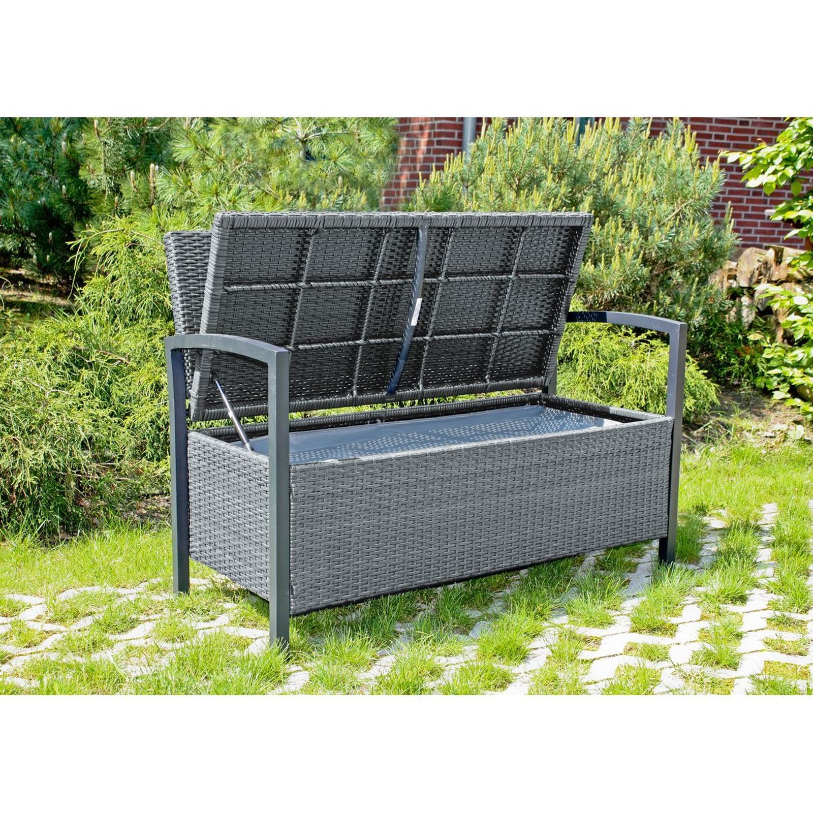 Gartenbank FERRARA - dunkelgrau - Polyrattan - mit Ablagefach