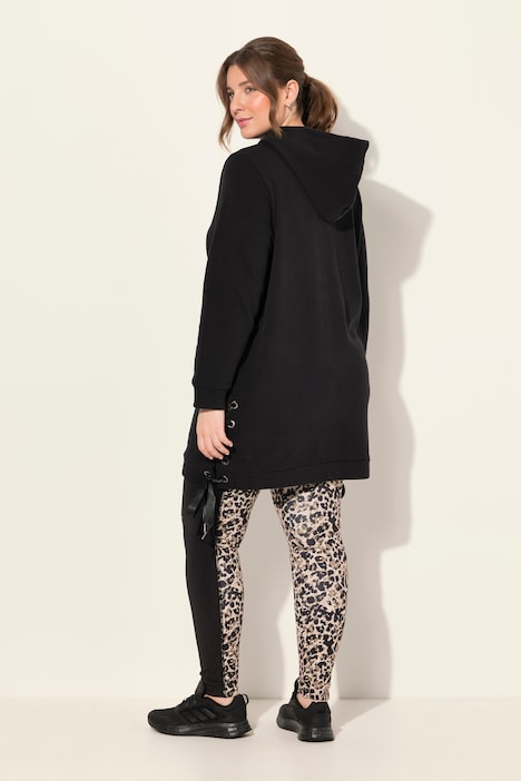 Long-Hoodie, Satinbänder, Kapuze, Langarm