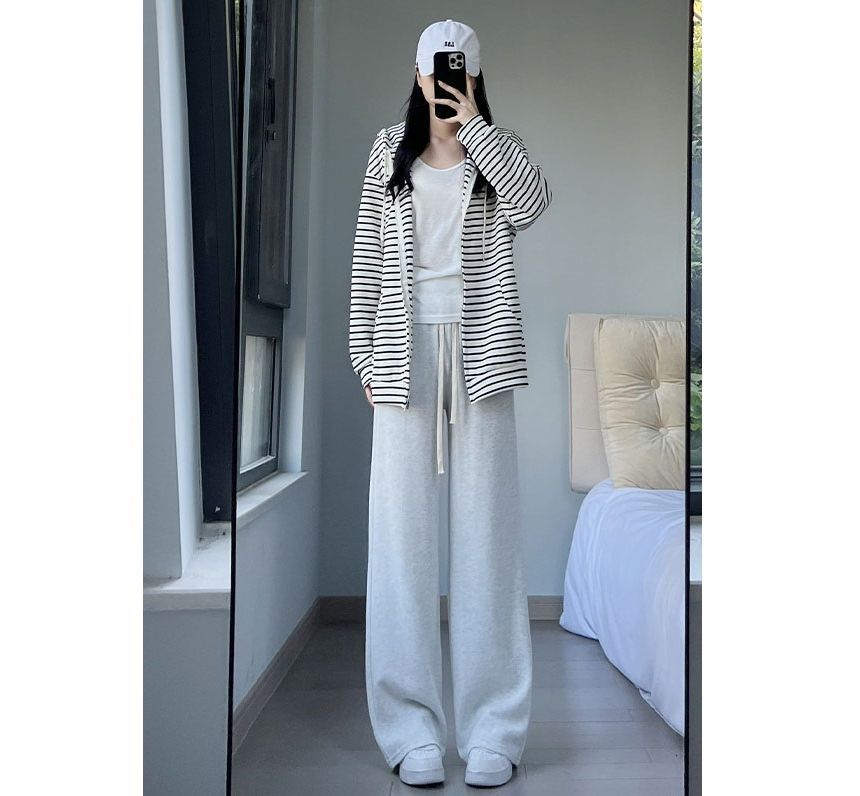 evanesce - Hoge taille, effen, wijde joggingbroek met trekkoord