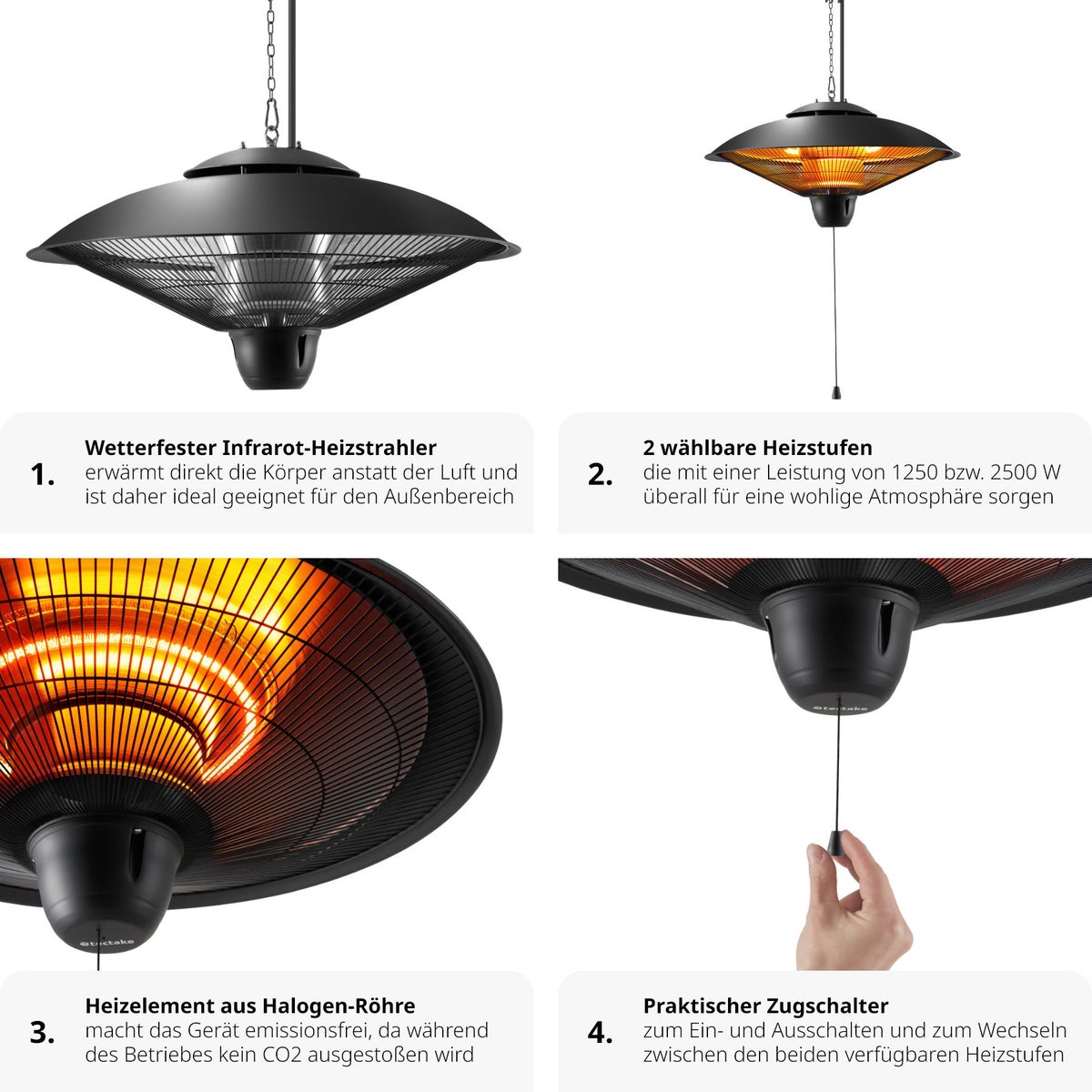 tectake Solaris Orbit infraroodstraler, 2 vermogensniveaus, 1250 en 2500 W, eenvoudige installatie, 58 x 58 x 32 cm