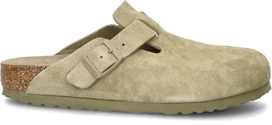 Birkenstock Suede Leather Boston Platte Schoenen Green
