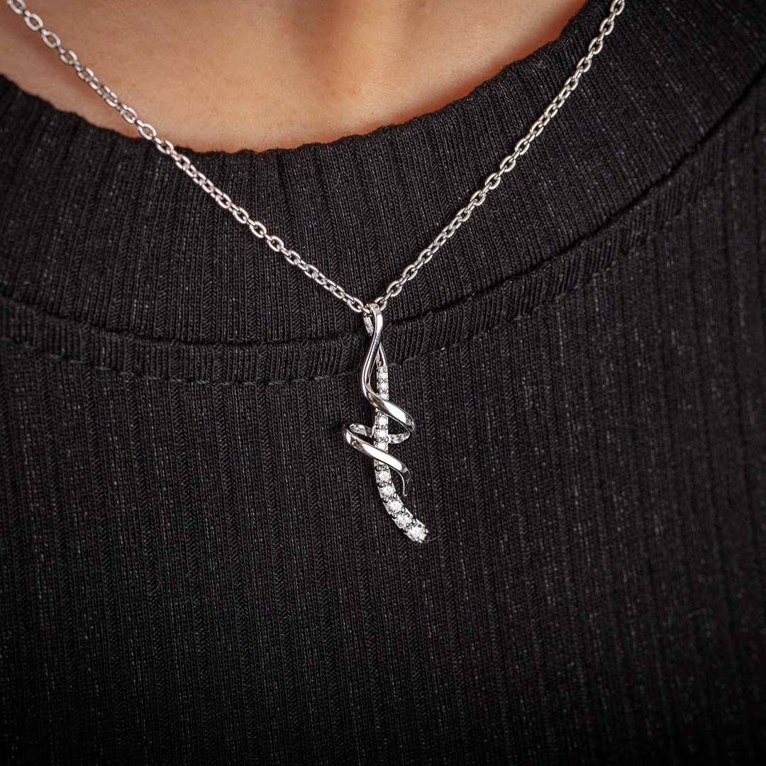 Collier mit Anhänger 925 Silber rhodiniert mit Zirkonia 43cm