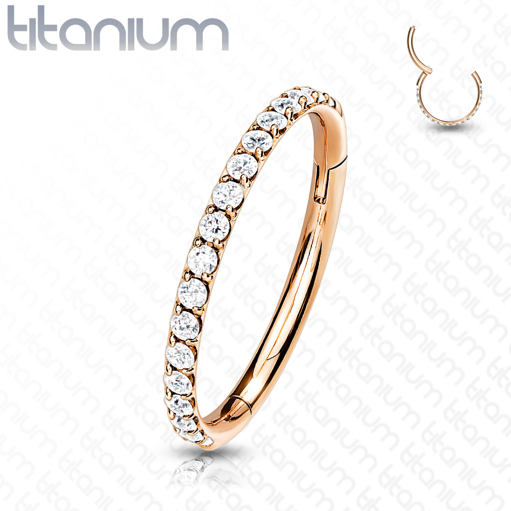 (8mm / 1mm) Tragus / Helix G23 Titan Ohr Piercing Klickverschluss Strass Ring - Roségold