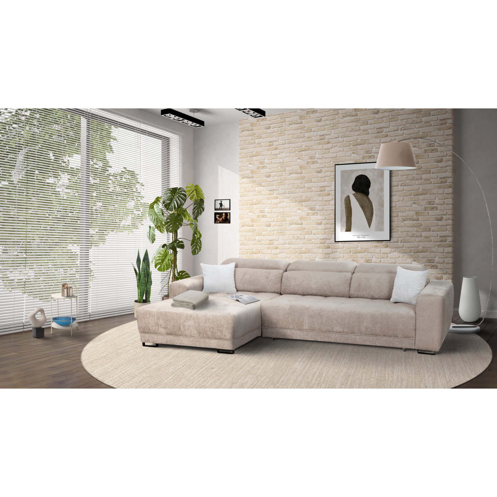 Ecksofa Grazia, Microfaser silver-beige, Recamière links