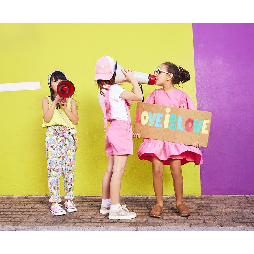 Pantalon imprimé tropical et ceinture à nouer pour fille - Blanc