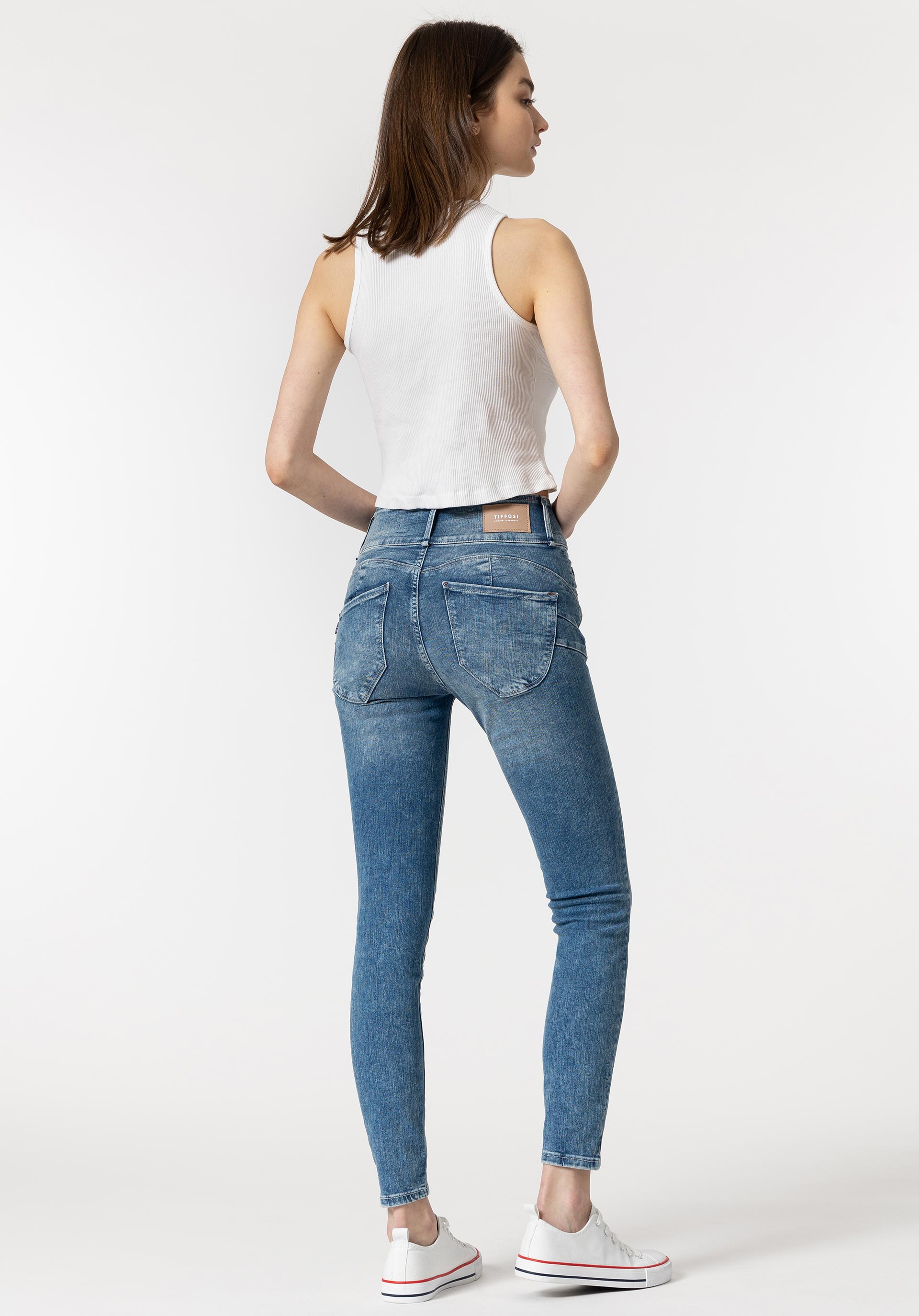 Jeans Double-up Skinny Cintura Alta Rasgões
