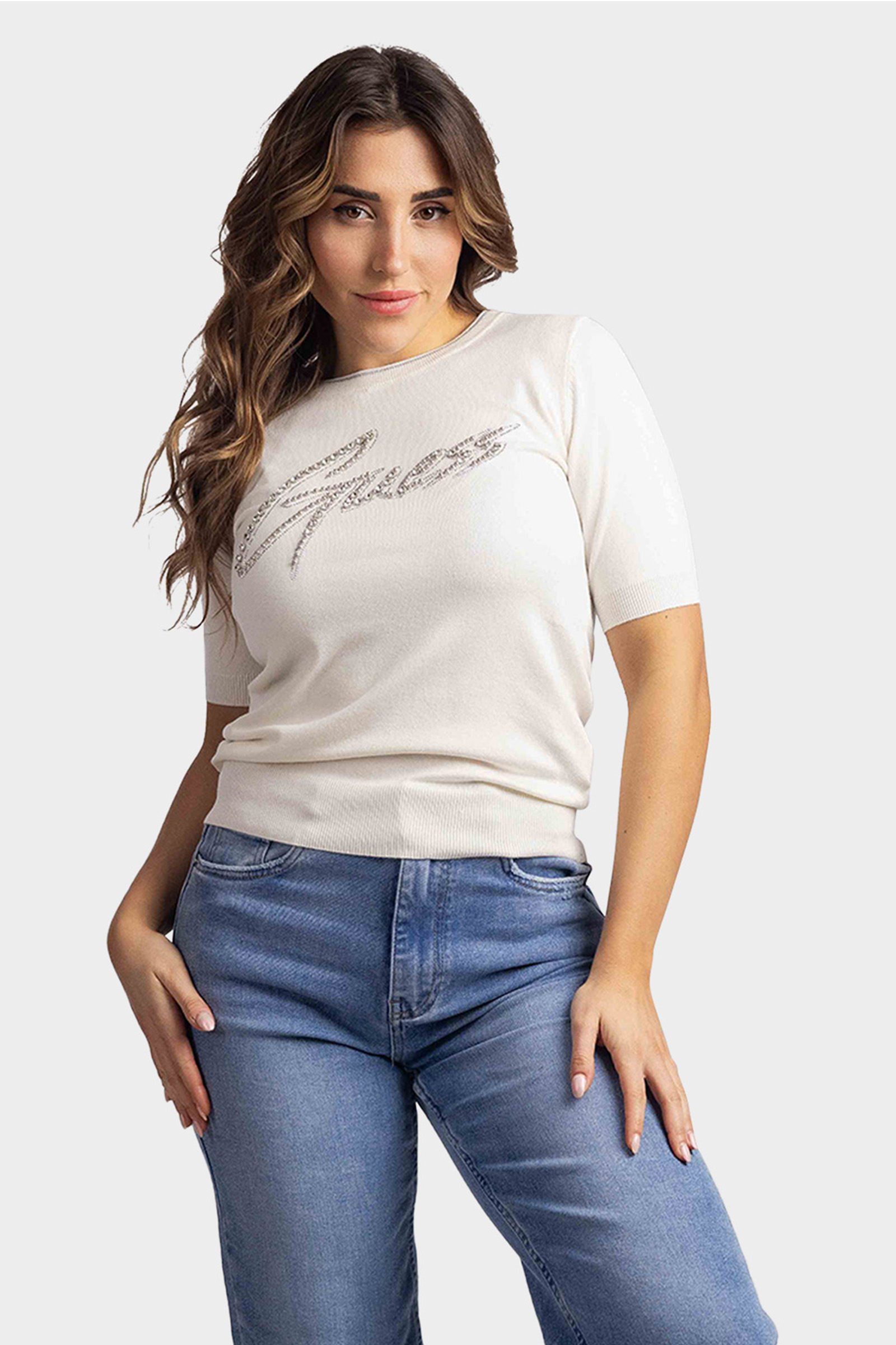 Guess Grace Logo Sweatertop Dames Crème