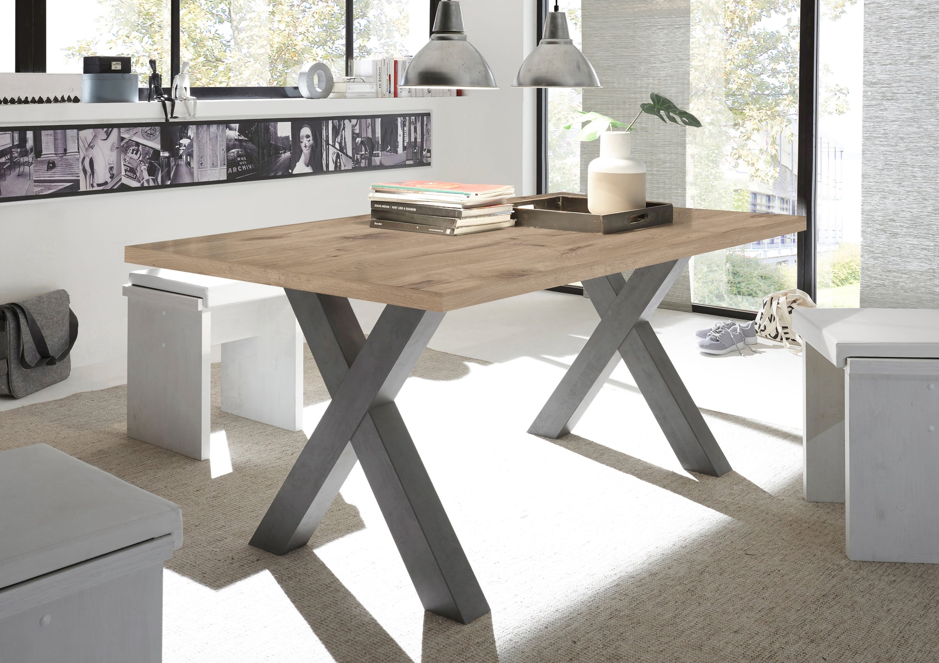 self Esstisch KASIMIR 200 x 100 cm Viking Oak-Optik/graphit