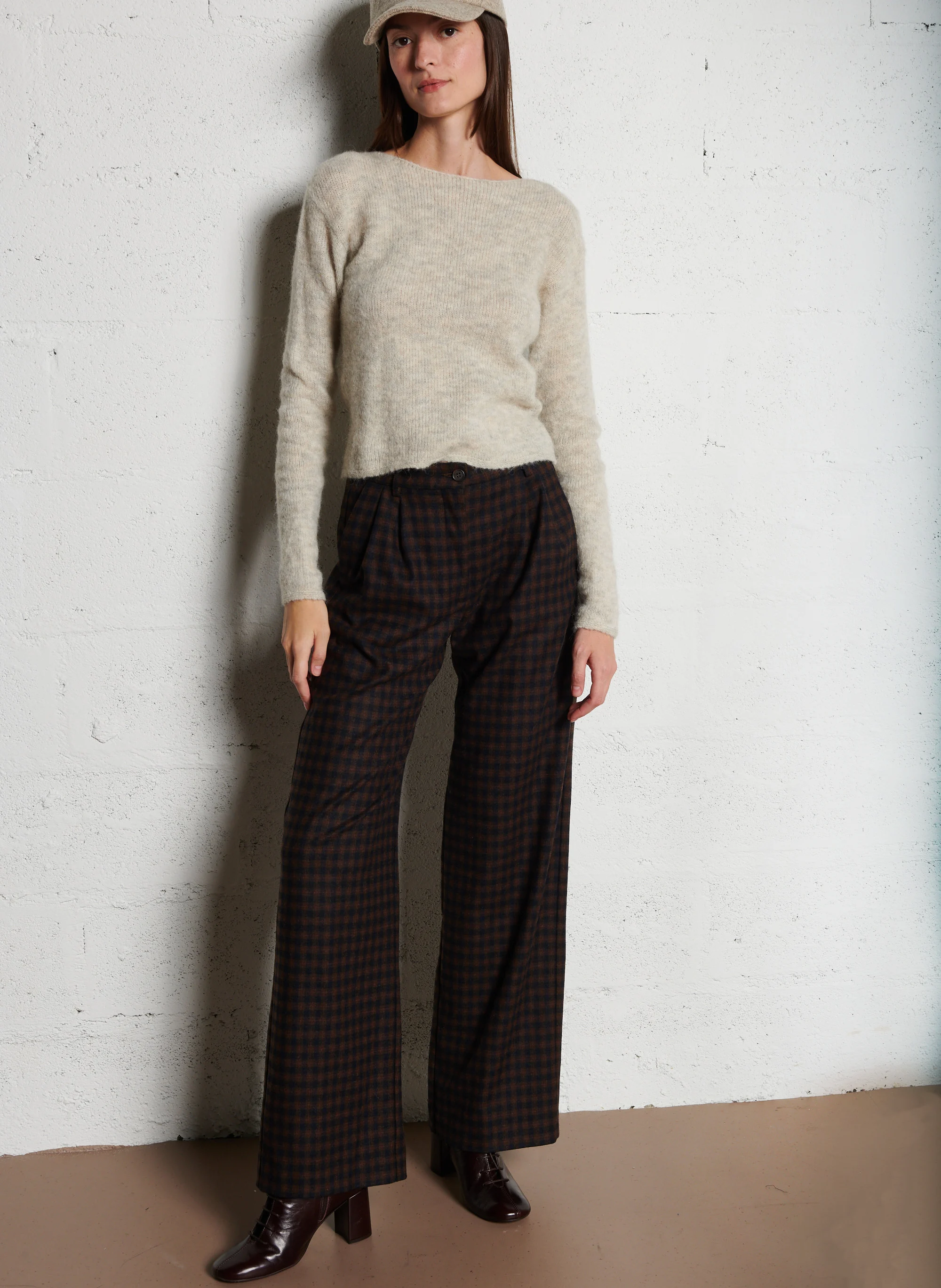 PANACHE - Pantalon large en laine mélangée | Marron