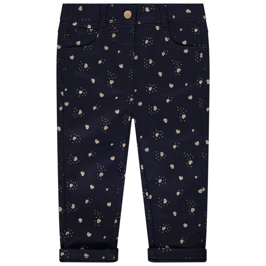 Pantalon slim imprimé cœurs dorés pour bébé fille - Bleu marine