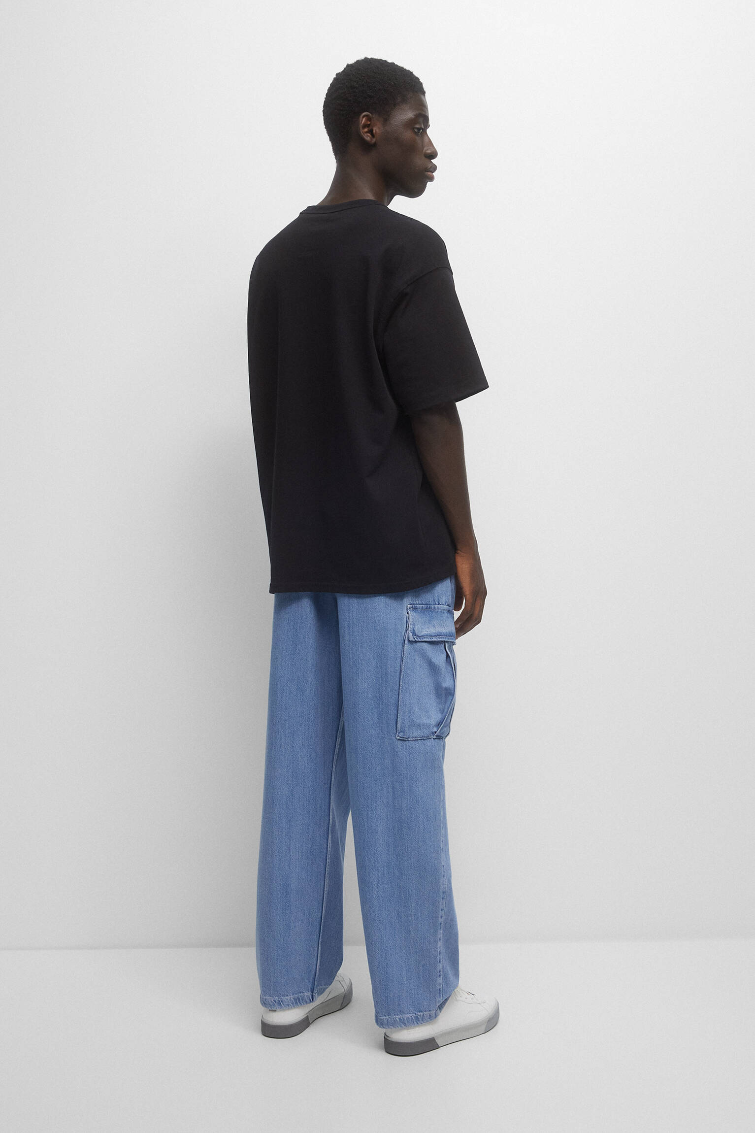 Calça cargo com cordão - azul médio