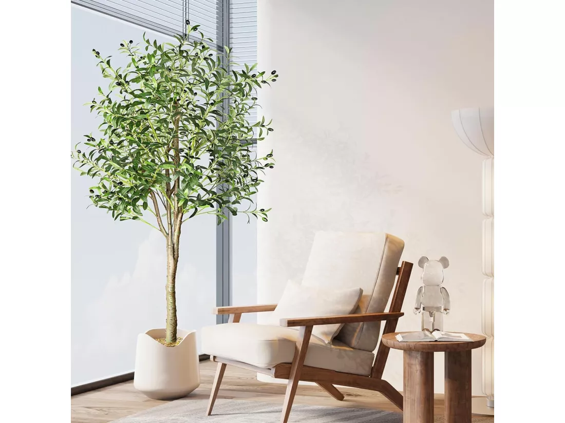 Olivier Artificiel 120cm en Pot, Plantes Artificielles Amovible, Fausse Plante Verte Décoration, pour Intérieur Extérieur