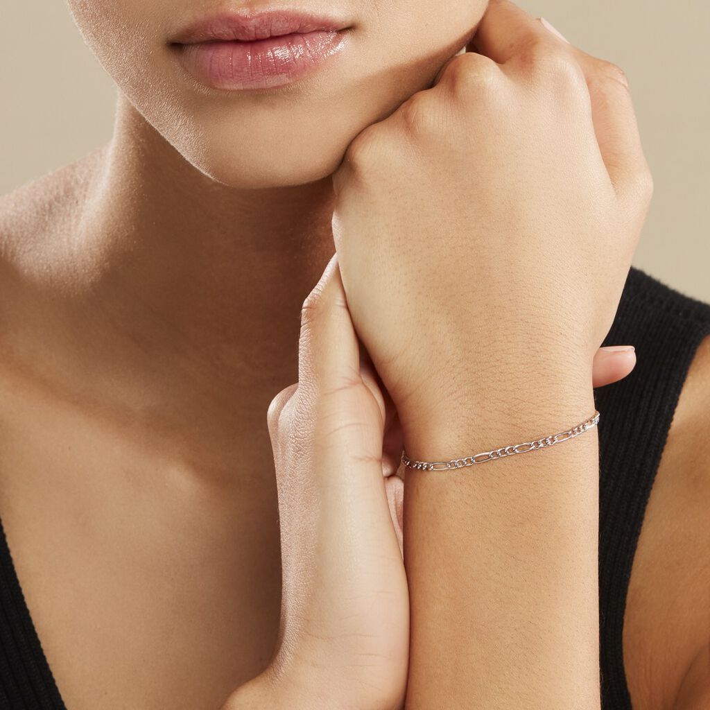 Bracelet Cameo Maille Alternee 1/3 Or Blanc
